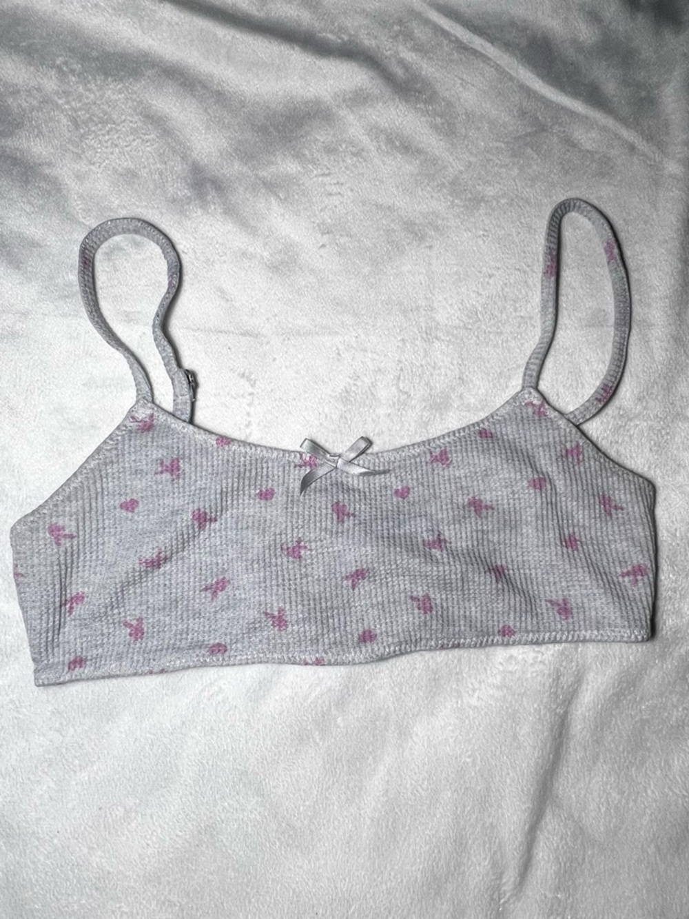 Playboy Light Gray Ribbed Crop Bralette with Pink Bunny Print